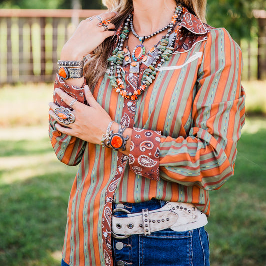 The Benlyn | Stripe & Paisley Long Sleeve Pearl Snap