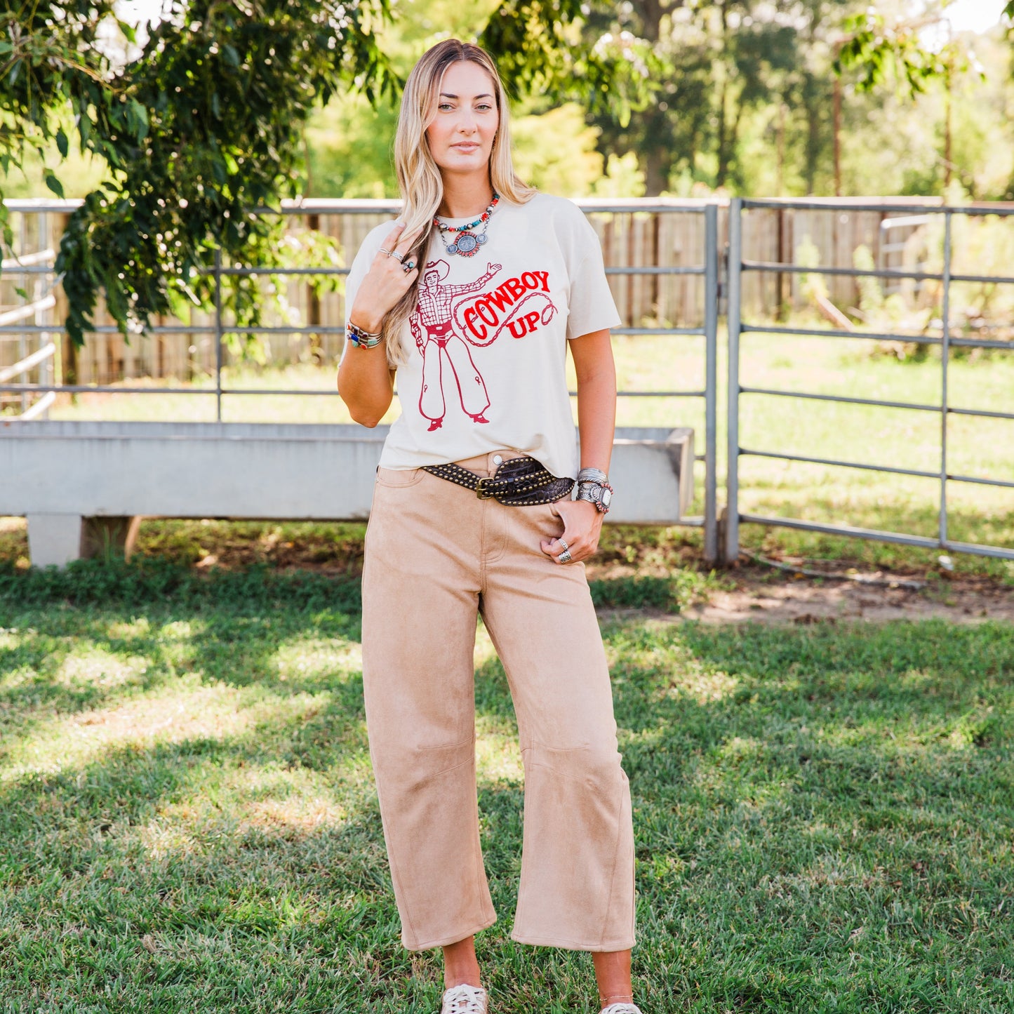 The Cowboy Up | Western Patch Graphic Tee