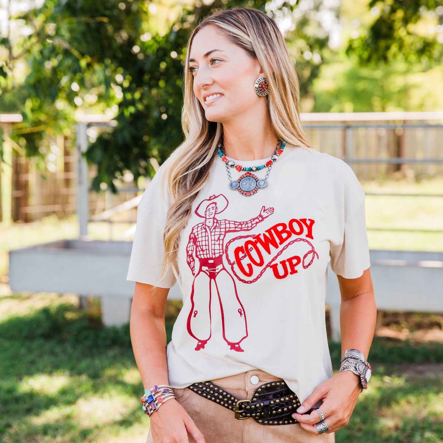 The Cowboy Up | Western Patch Graphic Tee