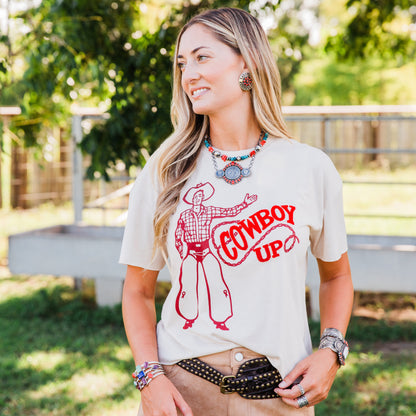 The Cowboy Up | Western Patch Graphic Tee
