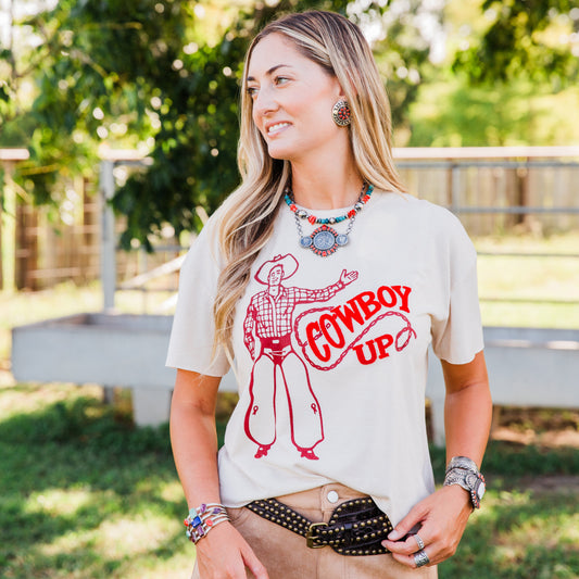 The Cowboy Up | Western Patch Graphic Tee