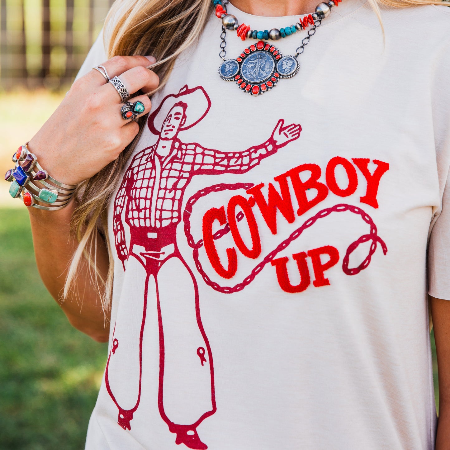 The Cowboy Up | Western Patch Graphic Tee