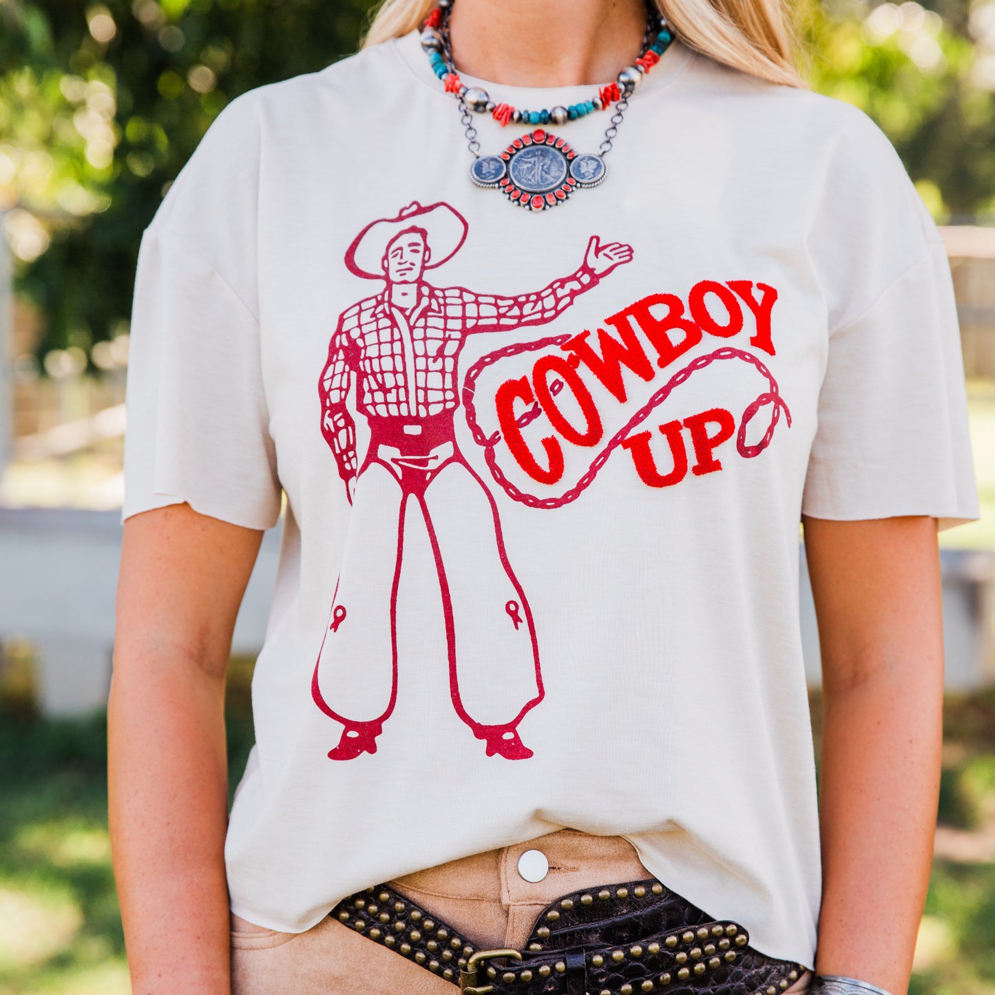 The Cowboy Up | Western Patch Graphic Tee