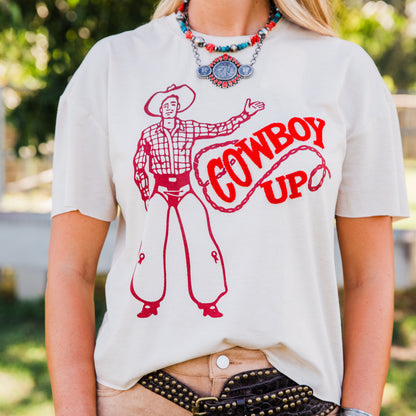 The Cowboy Up | Western Patch Graphic Tee