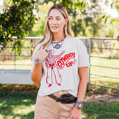 The Cowboy Up | Western Patch Graphic Tee