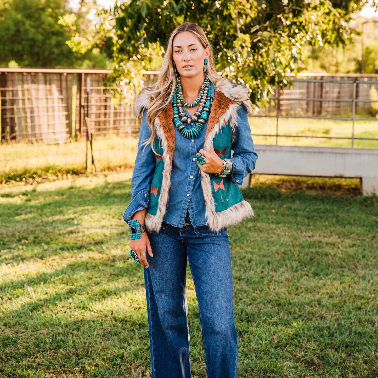 The Norcross | Aztec Suede Embroidered Vest by Tasha Polizzi
