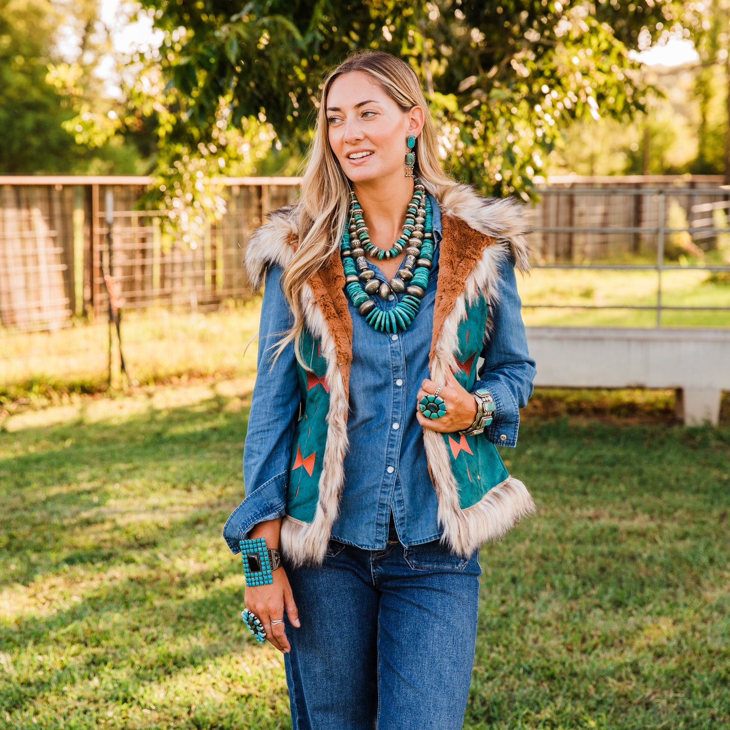 The Norcross | Aztec Suede Embroidered Vest by Tasha Polizzi