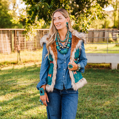 The Norcross | Aztec Suede Embroidered Vest by Tasha Polizzi