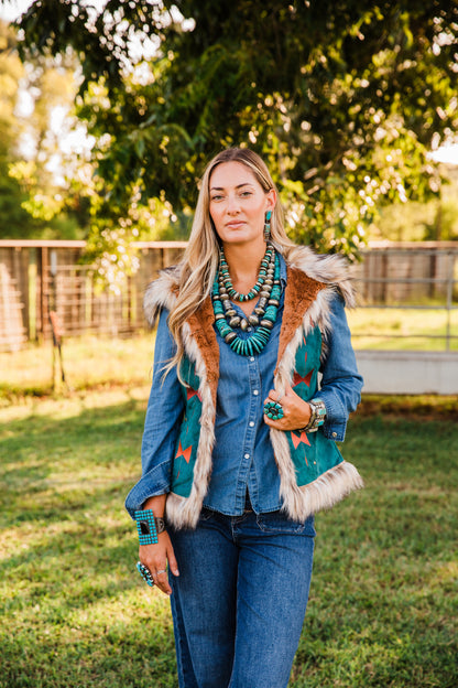 The Norcross | Aztec Suede Embroidered Vest by Tasha Polizzi
