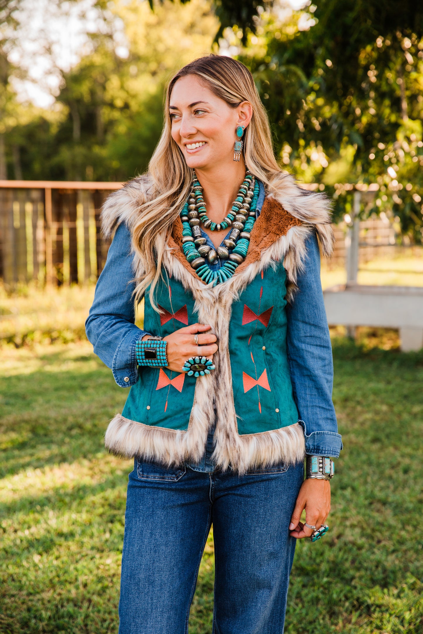 The Norcross | Aztec Suede Embroidered Vest by Tasha Polizzi