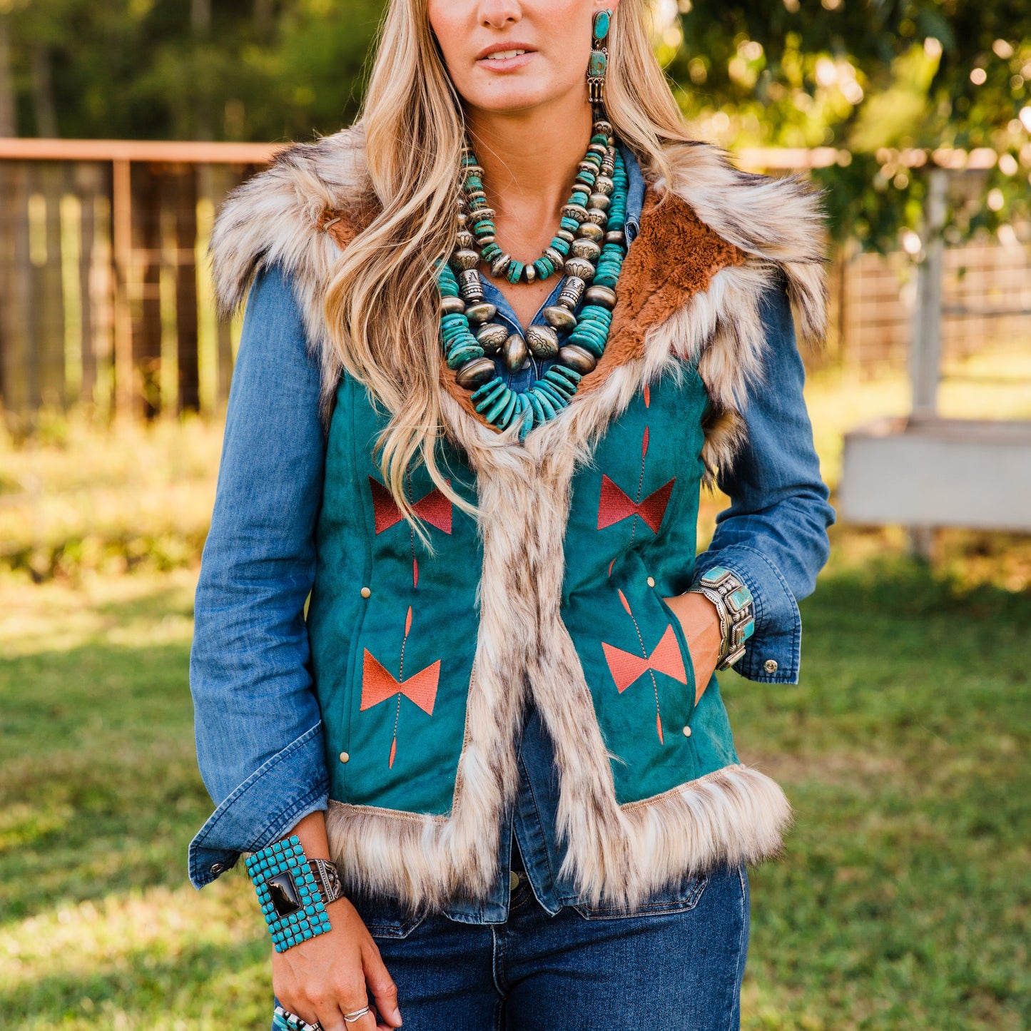 The Norcross | Aztec Suede Embroidered Vest by Tasha Polizzi