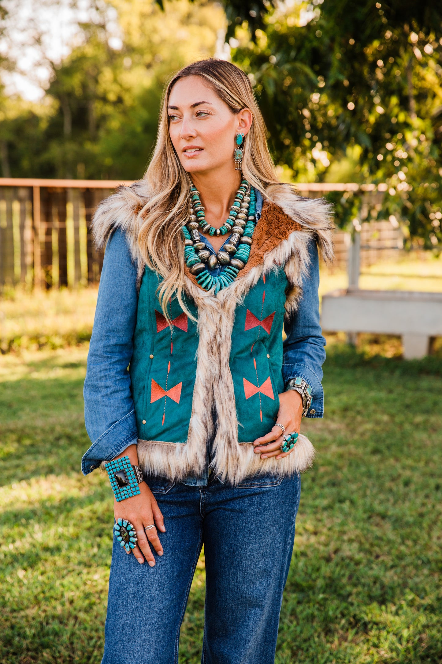 The Norcross | Aztec Suede Embroidered Vest by Tasha Polizzi