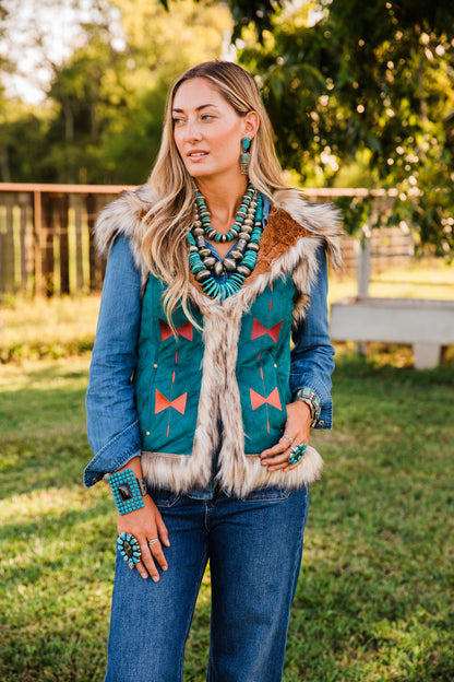 The Norcross | Aztec Suede Embroidered Vest by Tasha Polizzi