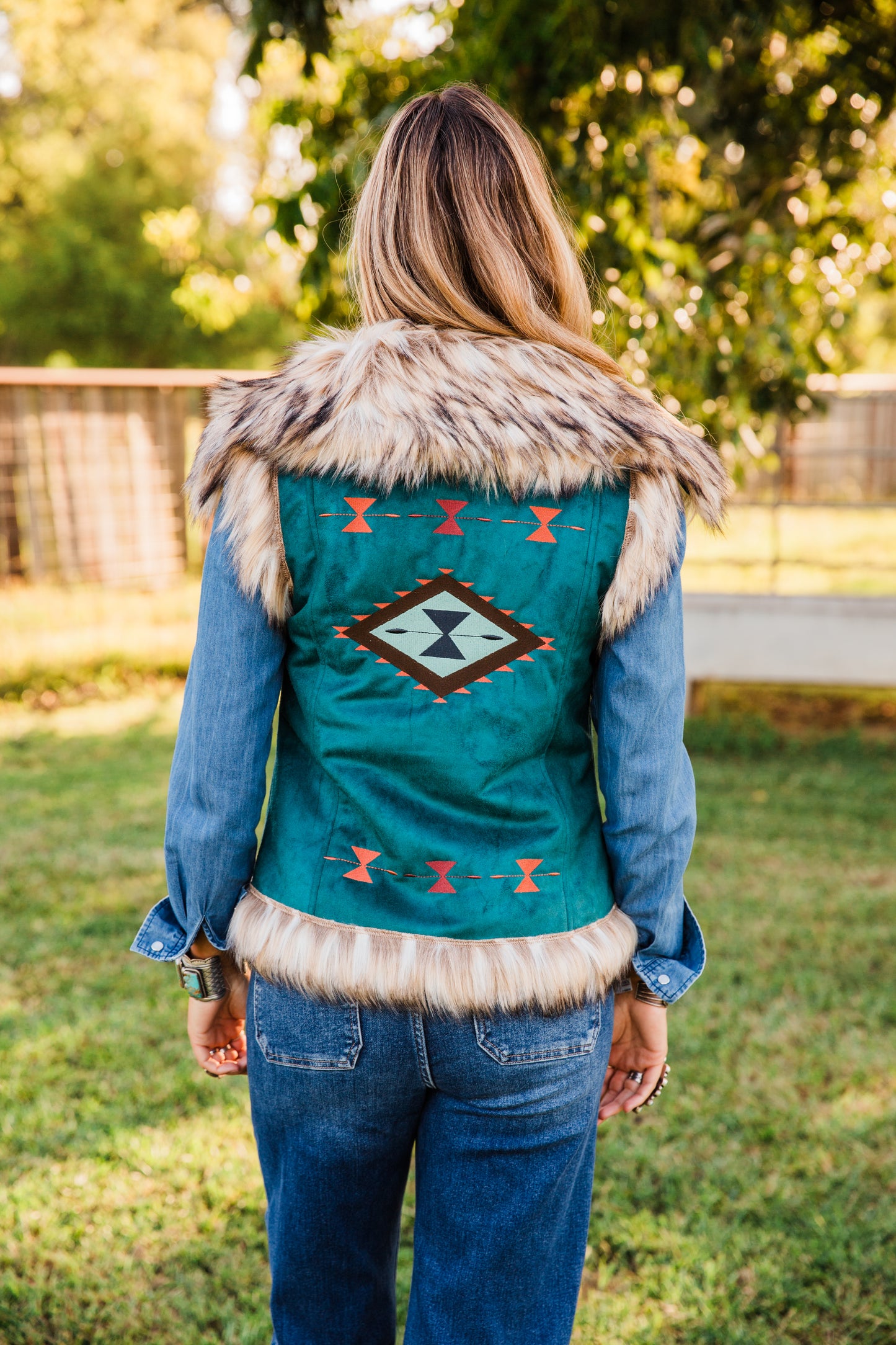The Norcross | Aztec Suede Embroidered Vest by Tasha Polizzi