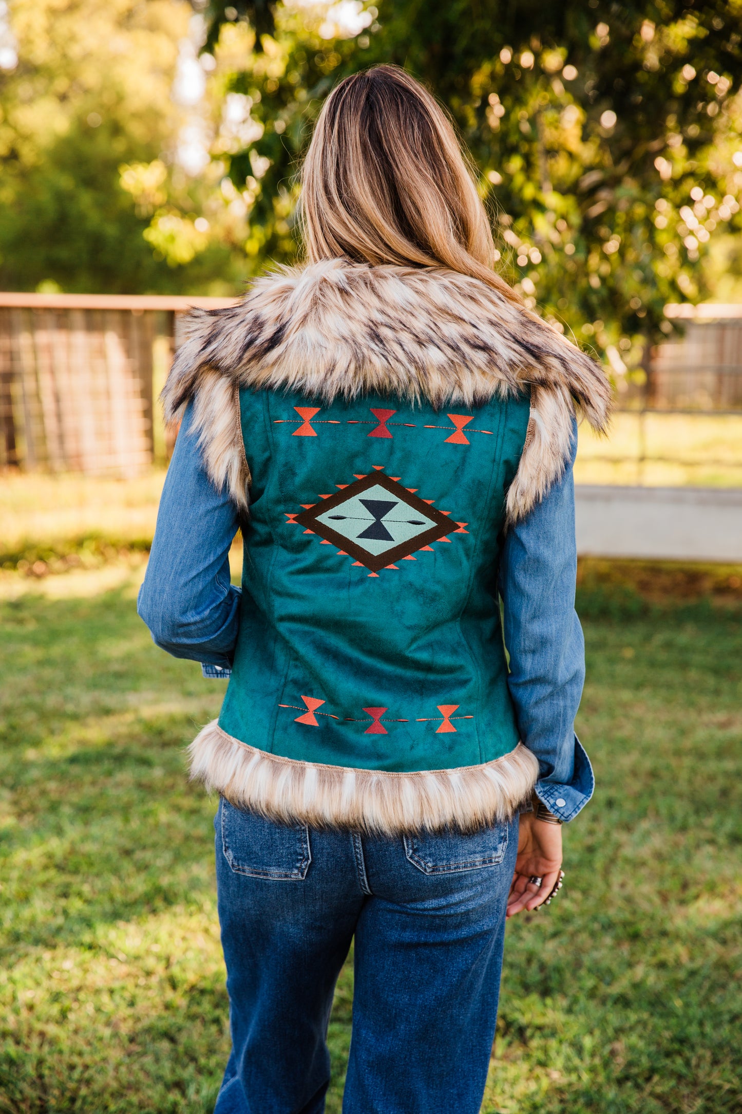 The Norcross | Aztec Suede Embroidered Vest by Tasha Polizzi