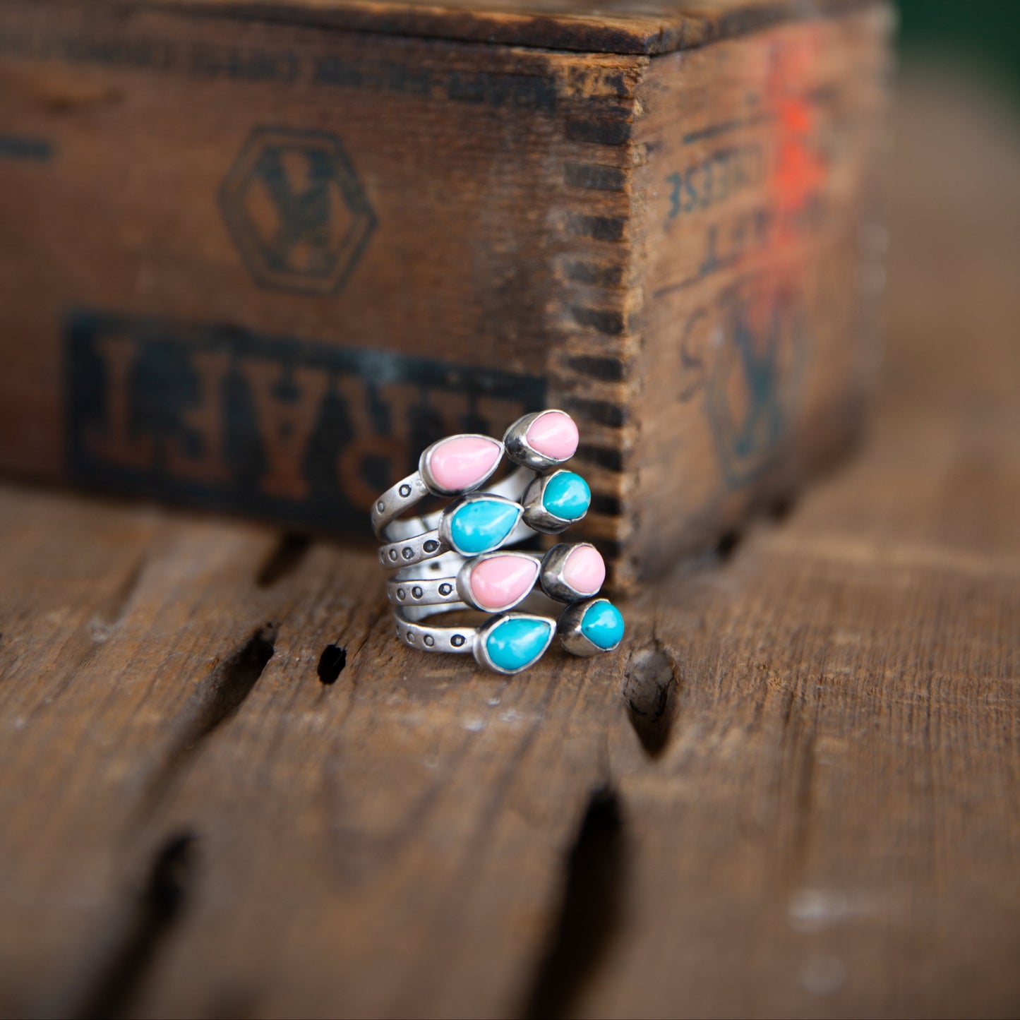 The Canyon | Pink Conch & Turquoise Rings