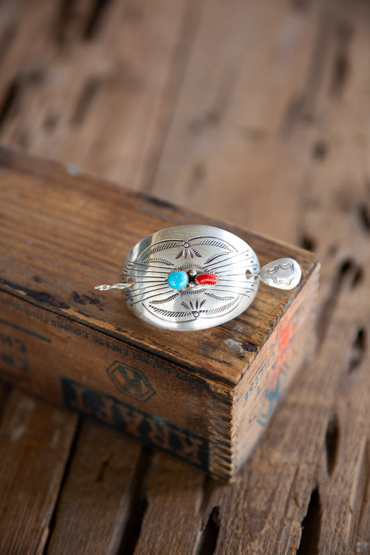 The Trinkett | Vintage Red Coral & Turquoise Hair Pin