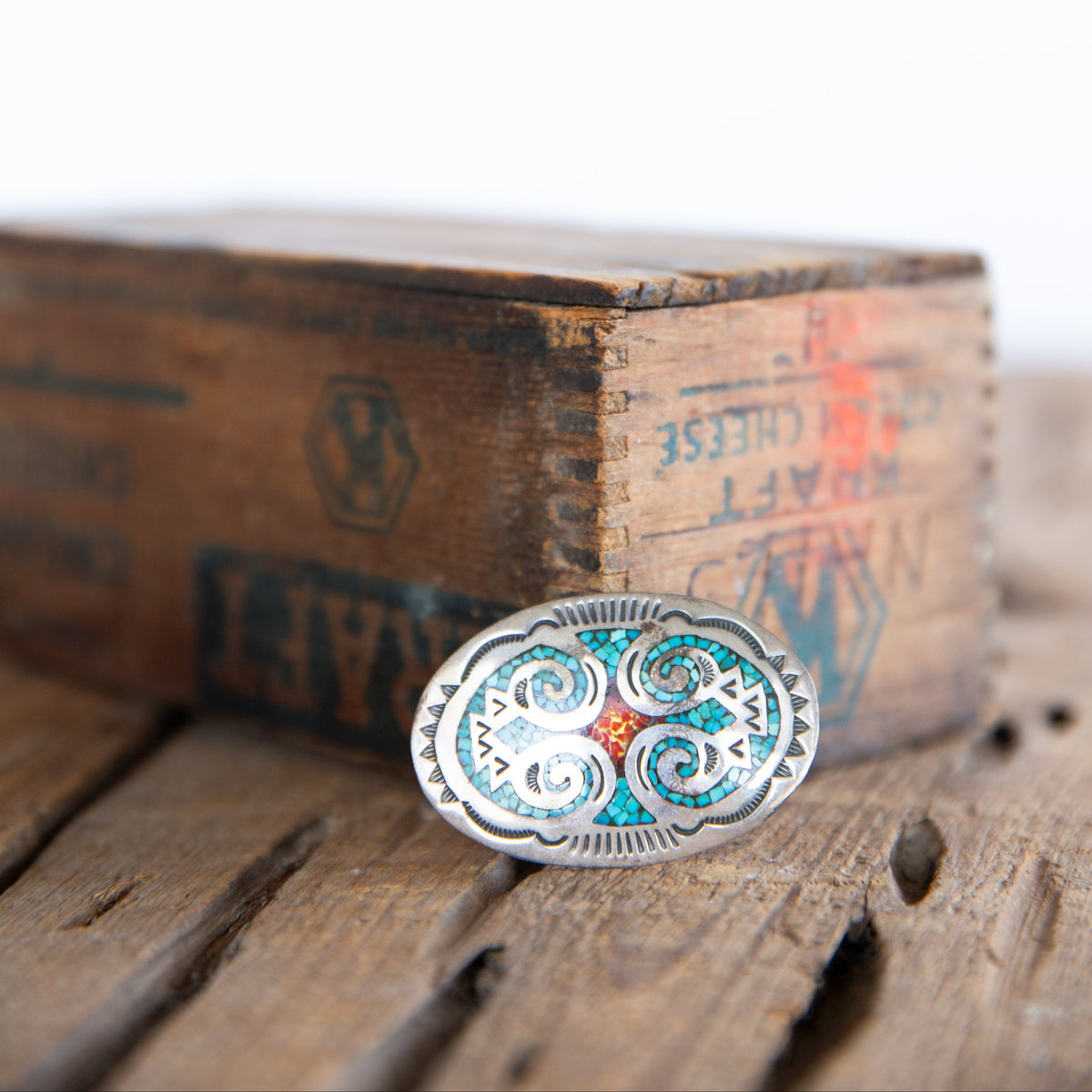 The Dixie | Vintage Turquoise & Coral Belt Buckle