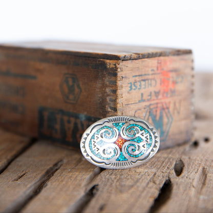 The Dixie | Vintage Turquoise & Coral Belt Buckle