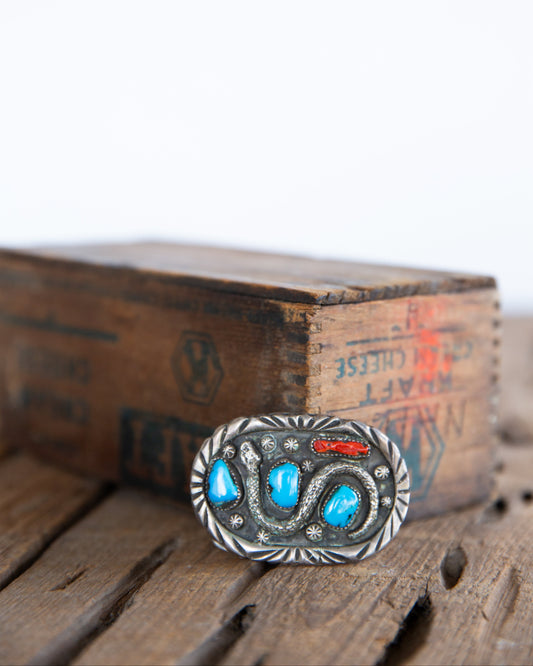 The Stitch | Vintage Turquoise & Red Coral Belt Buckle