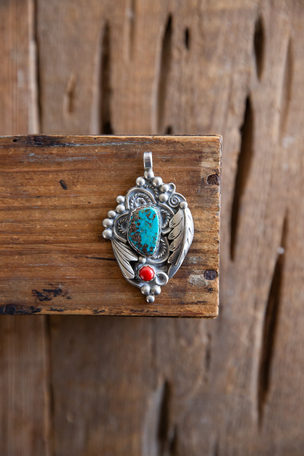 The Dunlap | Vintage Turquoise & Red Coral Pendant by D. Secatero