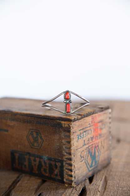 The Dainty | Vintage Red Coral Double Stone Cuff