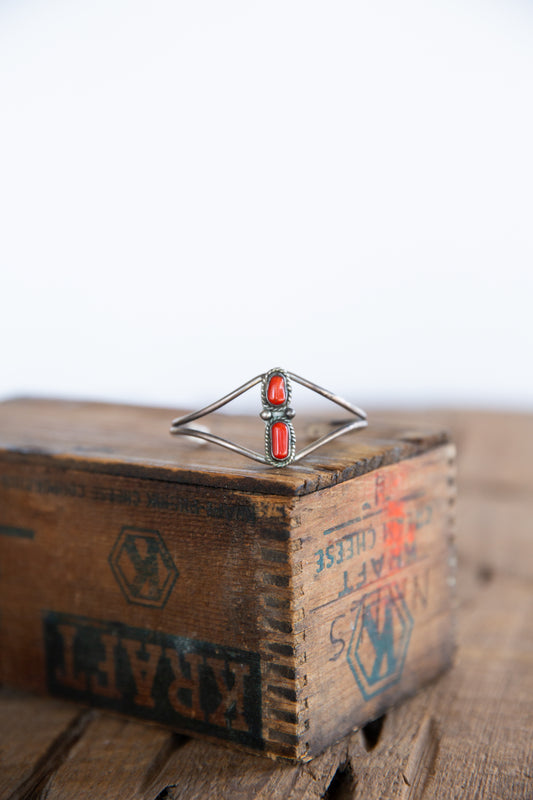 The Dainty | Vintage Red Coral Double Stone Cuff