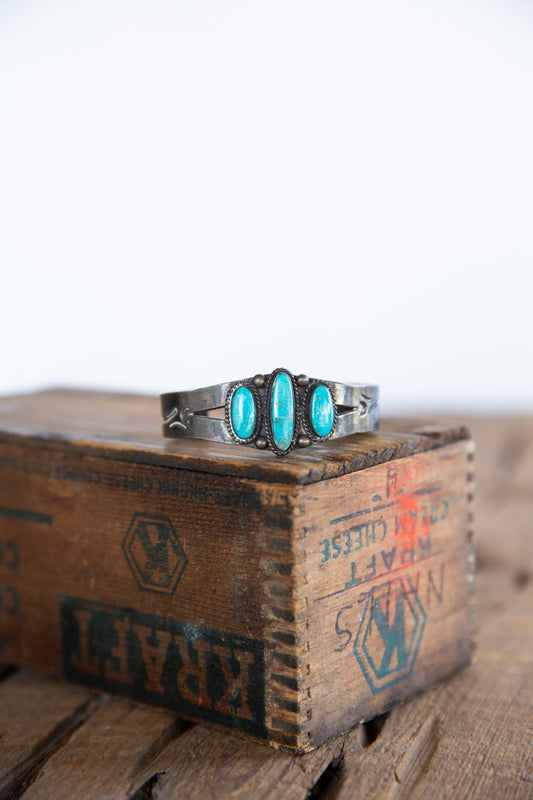 The Fallon | Vintage Turquoise Triple Stone Cuff