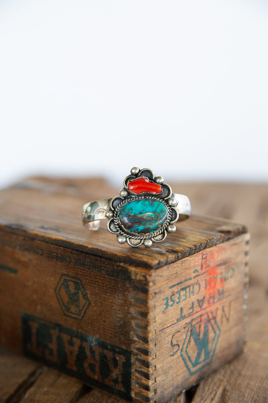 The Keene | Vintage Turquoise & Red Coral Cuff