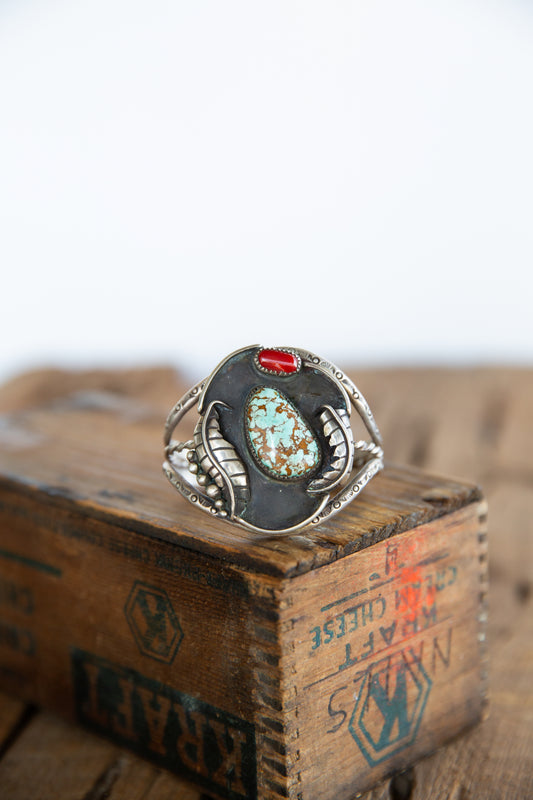 The D’Angelo | Vintage Turquoise & Red Coral Cuff