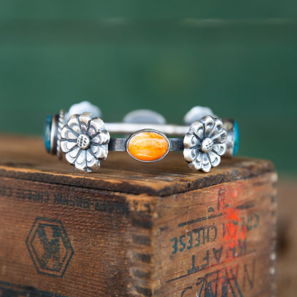 The Santiago | Turquoise and Orange Spiny Flower Bangle by Chimney Butte