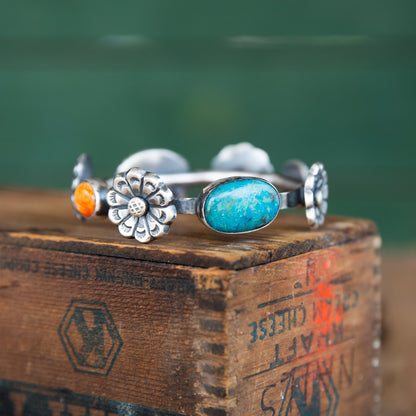 The Santiago | Turquoise and Orange Spiny Flower Bangle by Chimney Butte