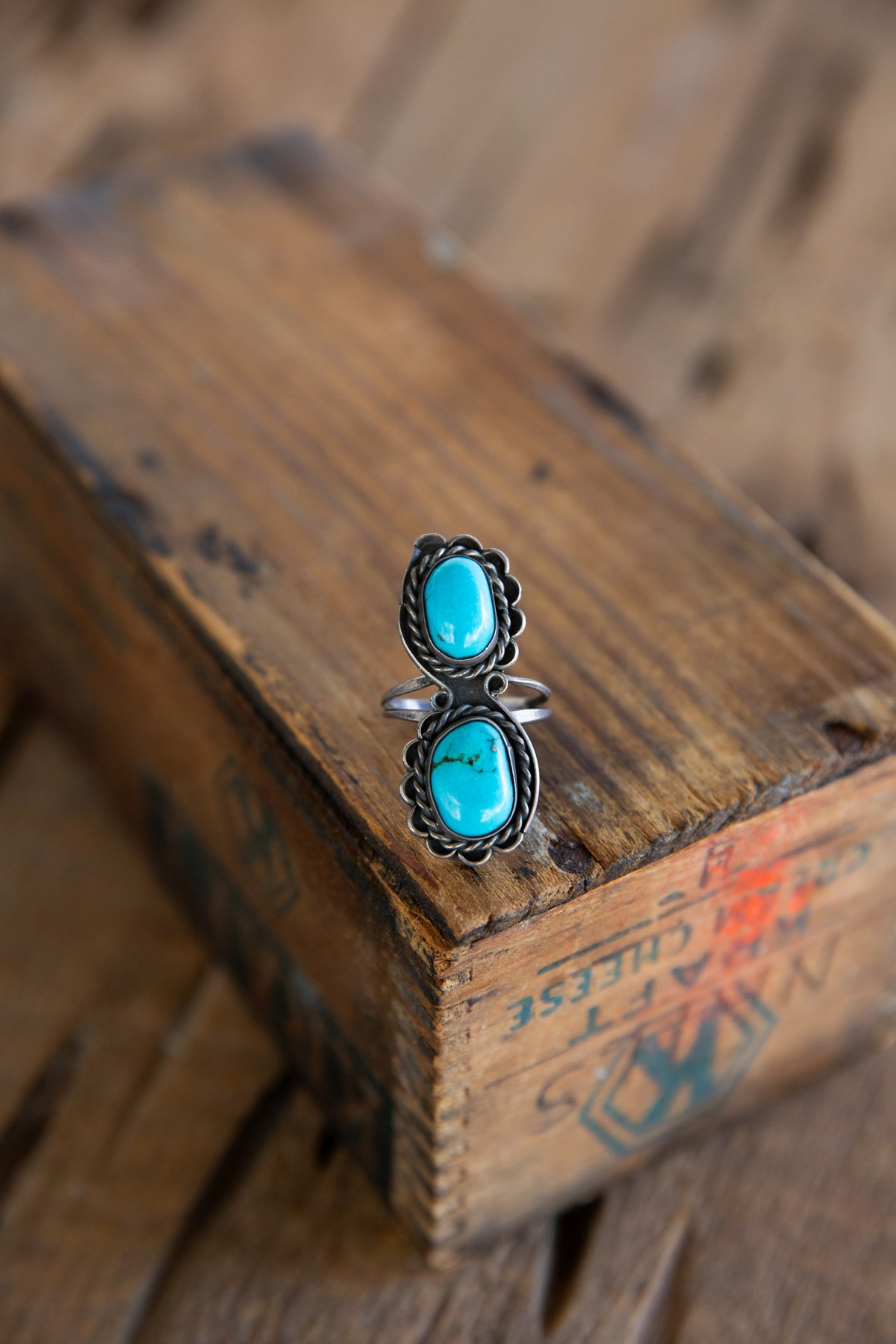 The Hulla | Vintage Turquoise Double Stone Ring - Size 8