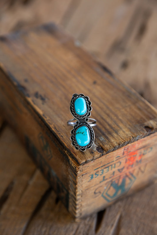 The Hulla | Vintage Turquoise Double Stone Ring - Size 8