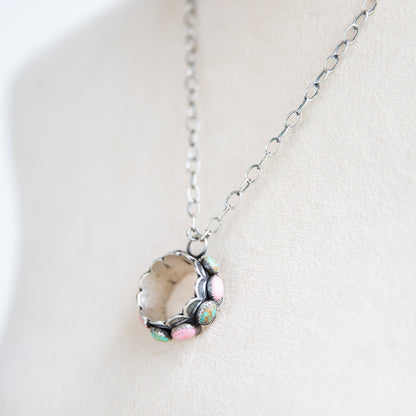 The Eden | Pink Conch and Turquoise Circle Necklace