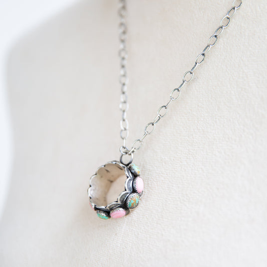 The Eden | Pink Conch and Turquoise Circle Necklace