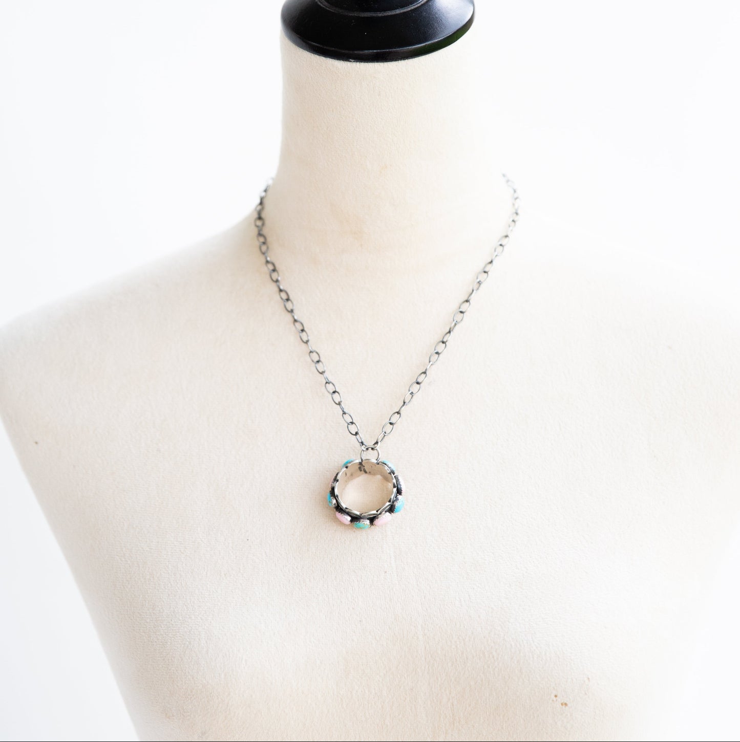 The Tymira | Pink Conch and Turquoise Circle Necklace