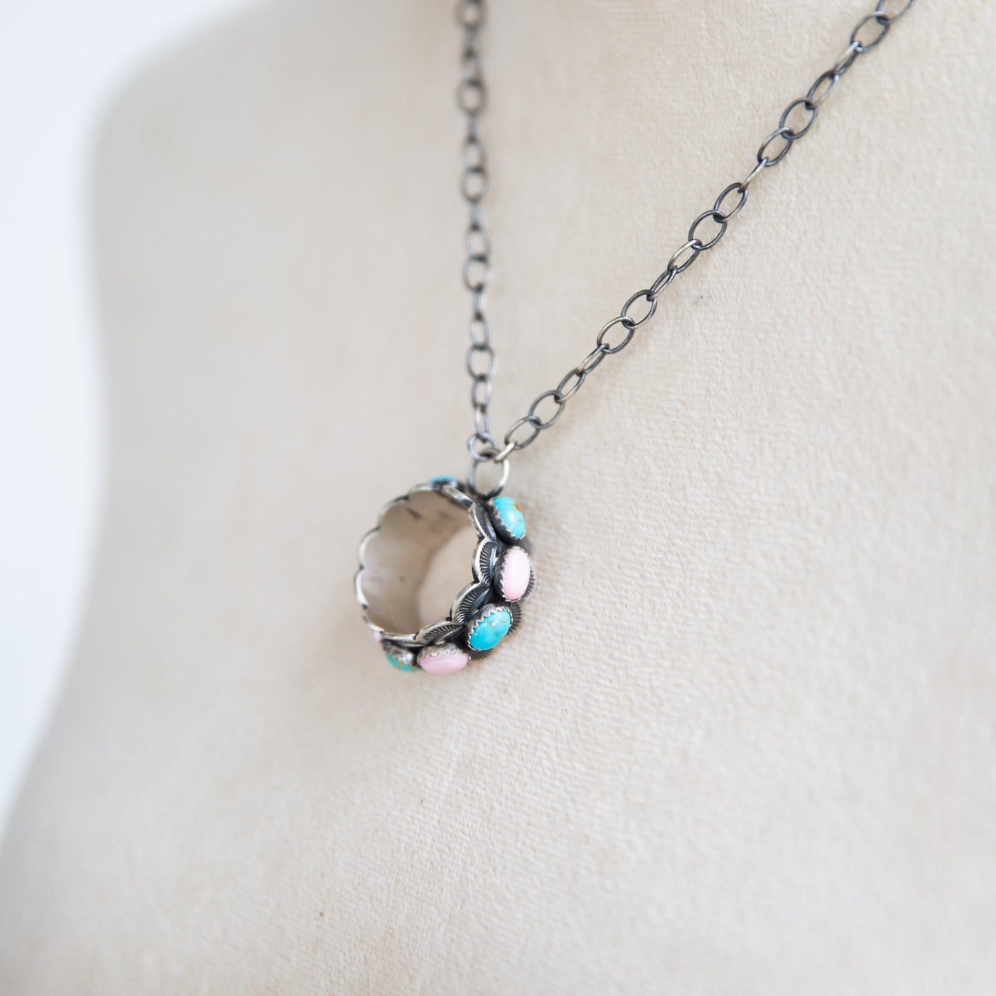 The Tymira | Pink Conch and Turquoise Circle Necklace
