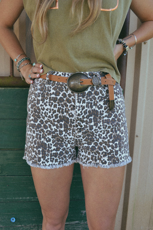 Leopard denim shorts 