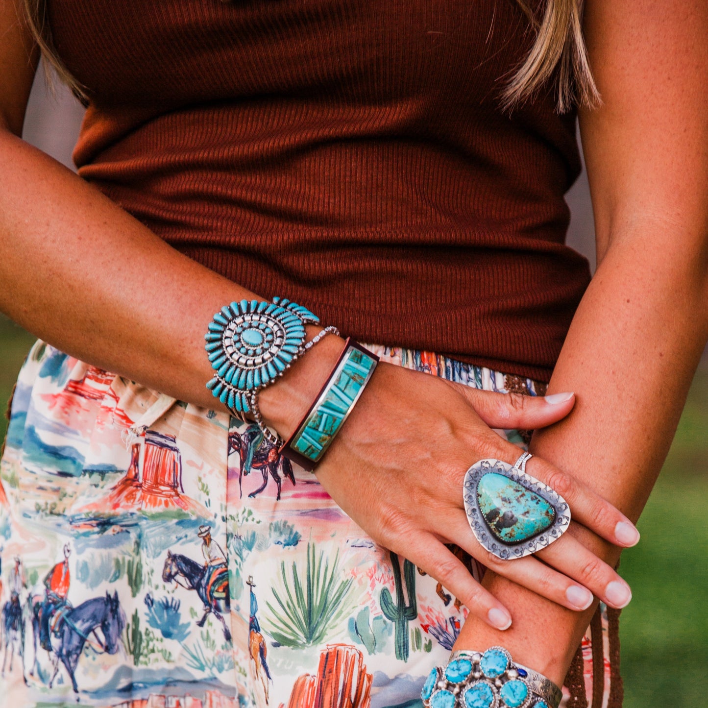 The Scottsdale | Turquoise & Leather Inlay Bracelet by Edison Yazzie