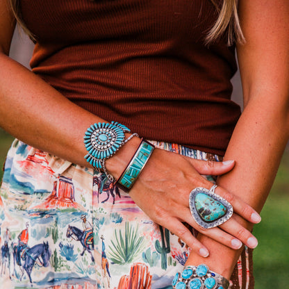 The Scottsdale | Turquoise & Leather Inlay Bracelet by Edison Yazzie