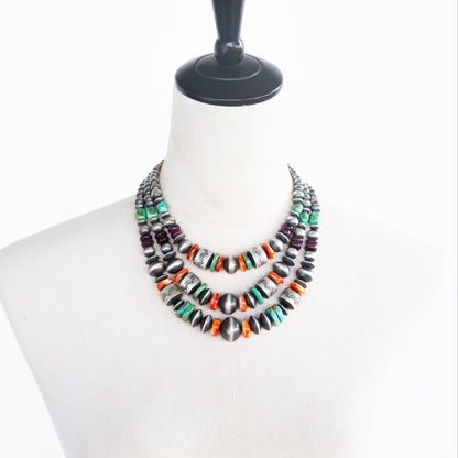 The Eclectic | 3 Strand Multi Stone Pearl Necklace by Rose Martin