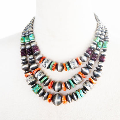 The Eclectic | 3 Strand Multi Stone Pearl Necklace by Rose Martin