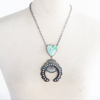 The Elva | Turquoise and Pink Conch Naja Necklace by Charles Johnson