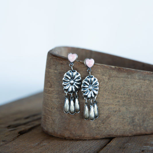 The Dixon’s | Pink Conch Heart Dangle Earrings by T. Yazzie