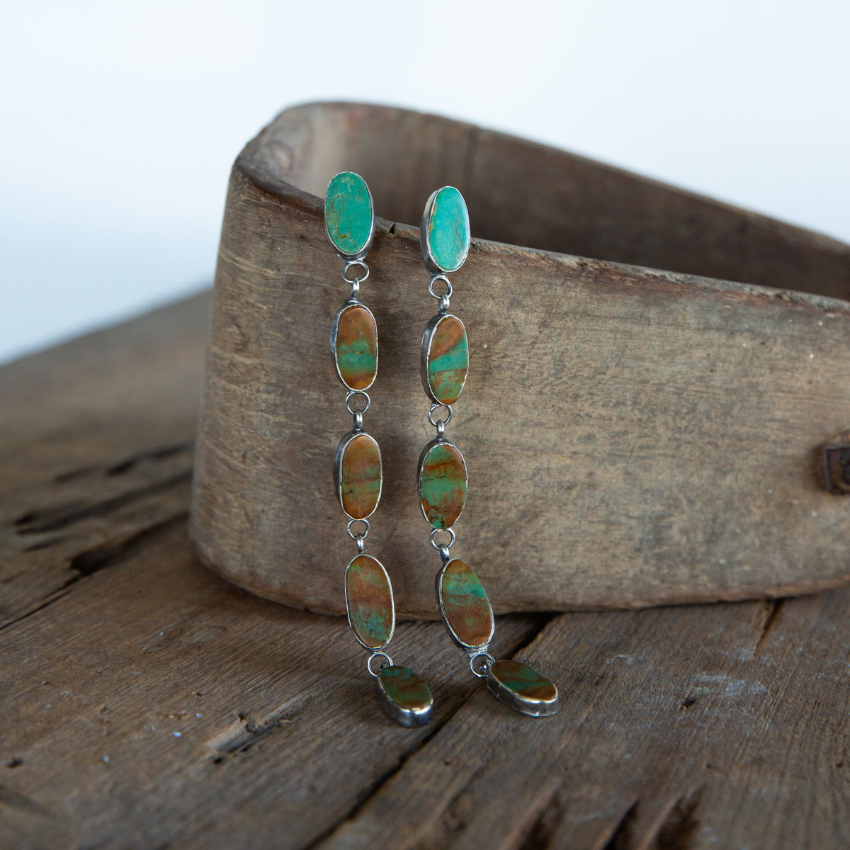 The Gypsy’s | 5 Stone Dangle Turquoise Earrings by Jaqueline Silver