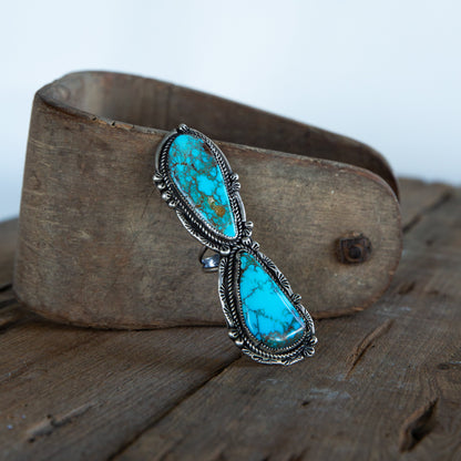 The Chavez | Vintage 2 Stone Blue Pilot Mountain Turquoise Ring Size 8.5