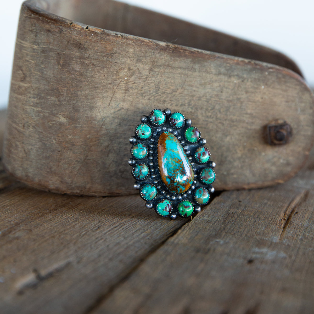 The Fiona | Adjustable Old Pawn Turquoise Cluster Ring