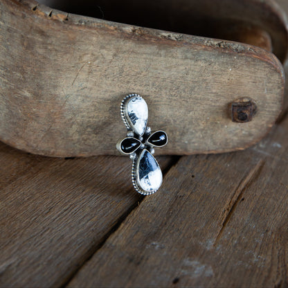 The Colfax | White Buffalo and Black Onyx Adjustable Cross Ring