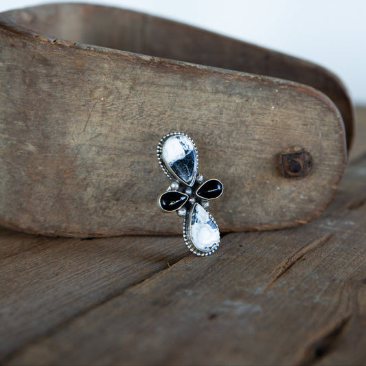 The Colfax | White Buffalo and Black Onyx Adjustable Cross Ring
